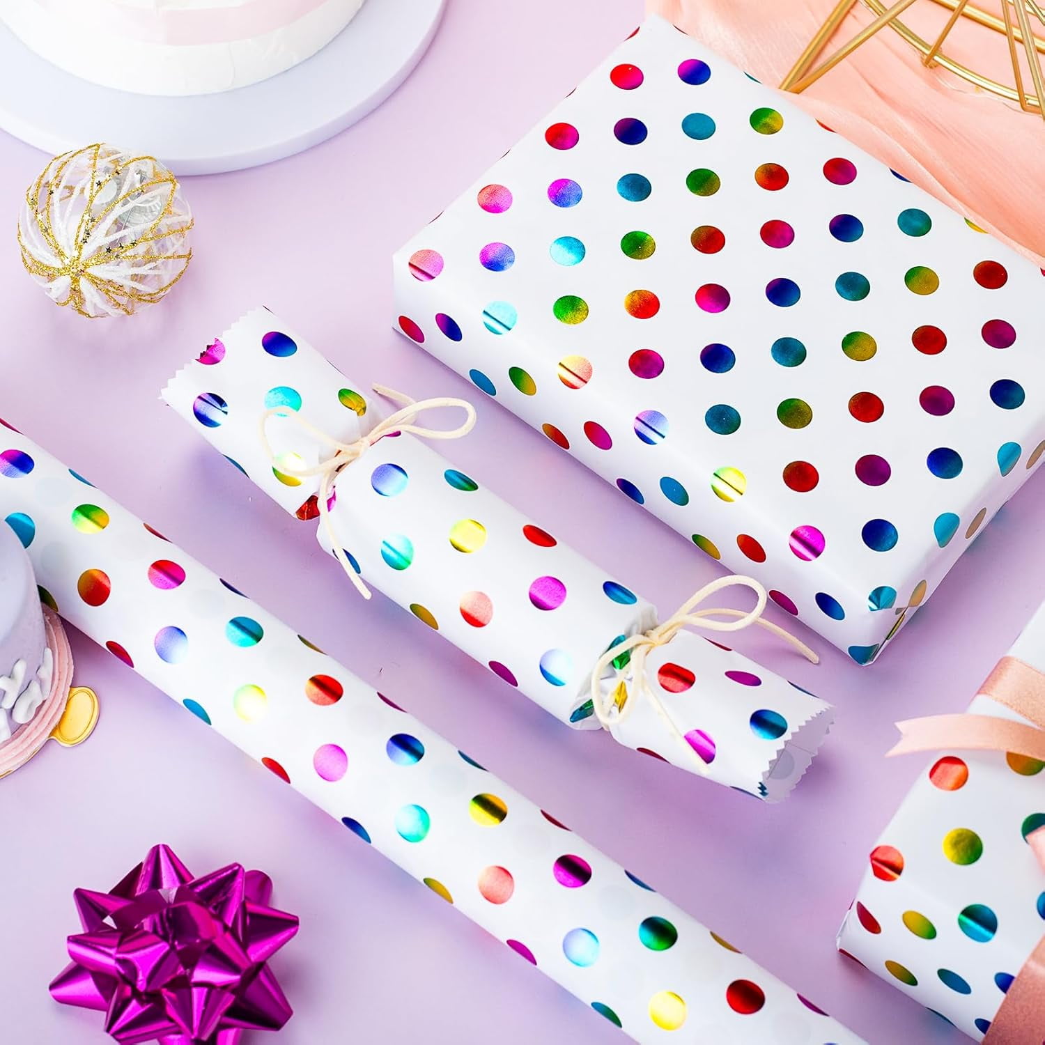 Colorful Polka Dot Wrapping Paper,Gift Wrapping Paper, Rainbow Polka-Dot Gift Wrap for Present Packaing, Boy Girl Birthday, Party, Holiday,Christmas and Celebrations(17 Inch X 16.5 Feet)