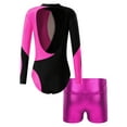 thumbnail image 2 of Yeahdor Girls Shiny Faux Diamonds Gymnastics Leotard with Shorts Long Sleeves Backless Ballet Athletic Outfit Set, 2 of 6