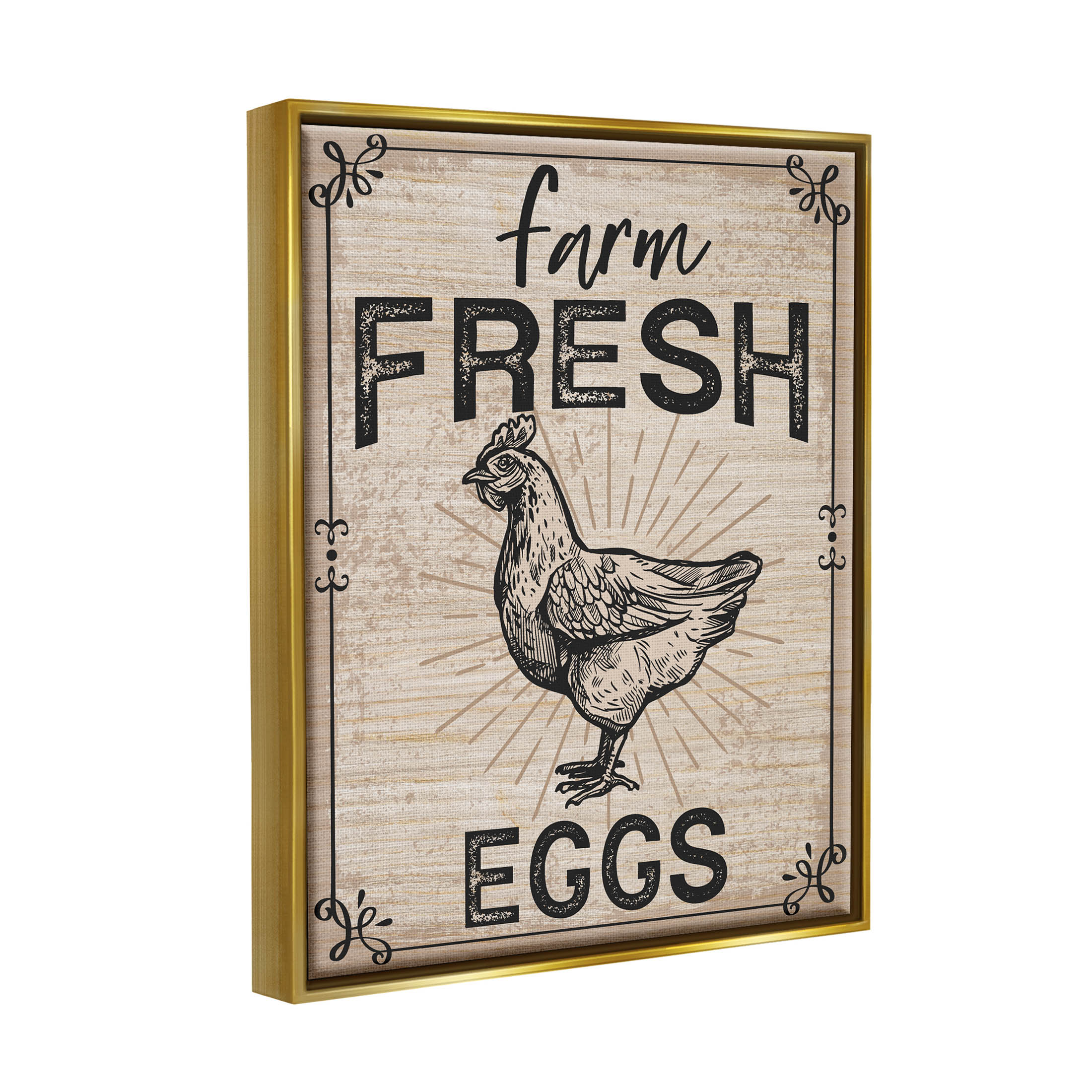 Farm Fresh Eggs Vintage Hen Animals & Insects Graphic Art Metallic Gold Framed Art Print Wall Art