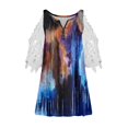 thumbnail image 4 of Elegante mujer casual cremallera cuello impresión blusa encaje manga corta camiseta verano Tops OAVQHLG3B Store  lin121212, 4 of 5