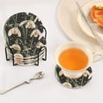 thumbnail image 5 of Haosy Set of 6 Drink Woven Coaster with Holder Heat Resistant Non-Slip Bar Coasters 4 Inches Green Snowdrop Flowers, 5 of 7
