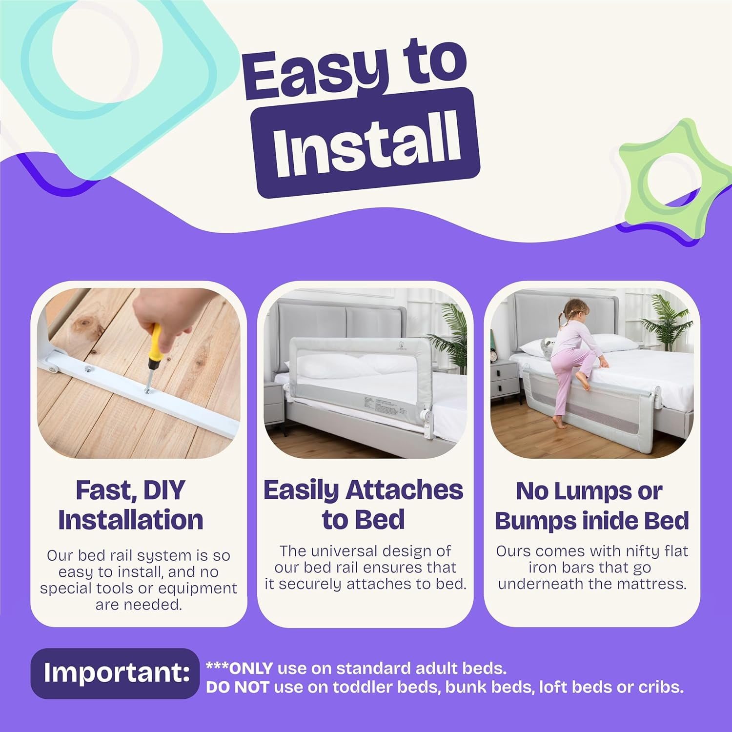 ComfyBumpy Toddler Bed Rail Guard, 35.5" x 19.5" Regular Swing Down Rail for Kids Beds, Pink, 1 pack