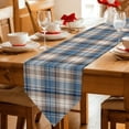 thumbnail image 2 of Blue Beige Buffalo Plaid Table Runner Linen Burlap Table Runner 72 Inches Long White Farmhouse Modern Striped Dresser Scarves for Kitchen Island Coffee Dining Room Party Wedding Holiday Decor 18"x72", 2 of 8