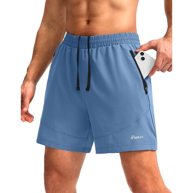 Pantalones cortos para correr Pudolla para hombre Workout Athletic Blue S