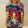 thumbnail image 2 of EQWLJWE Mardi Gras Shirts for Women Carnival Themed T shirt 3/4 Sleeve Print Tops Crew Neck Pullover Gift Multicolor XXL, 2 of 5