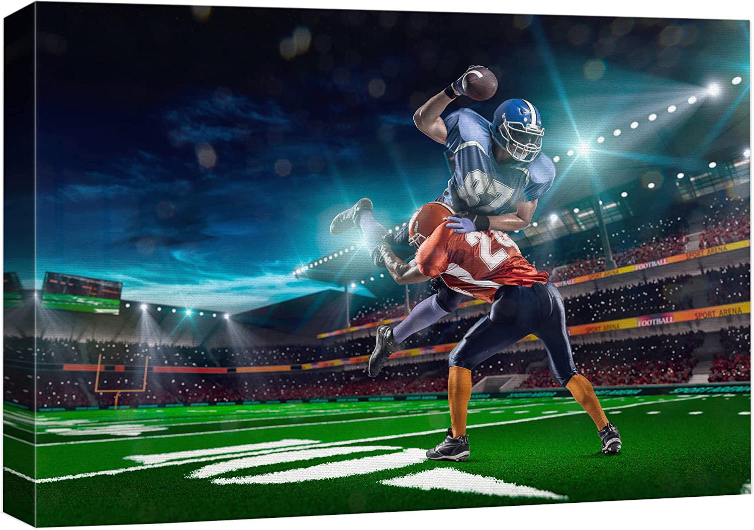 Canvas Print Wall Art Football Player Tackle Neon Light Stadium Athletes  Sports  Fitness Photography Realism Decorative Exercise Colorful Gym for  Living Room, Bedroom, Office 16