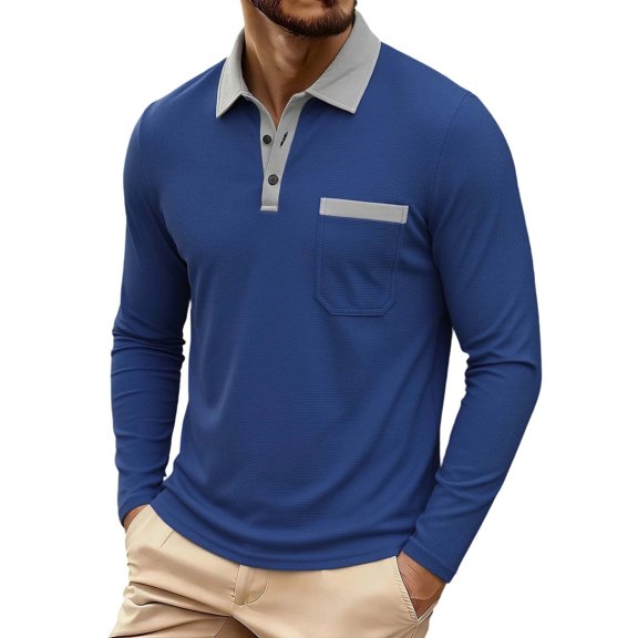 yillto Men's Long Sleeve Casual Shirts V Neck Collared Lightweight Business Golf Shirt with Pocket