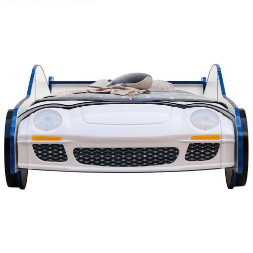 HICOMILA Hero Patrol Police Car Twin Bed ,Policeman Beds, Twin Bed Frame for Boys, LED Headlights, Full Guardrails,Easy Assembly