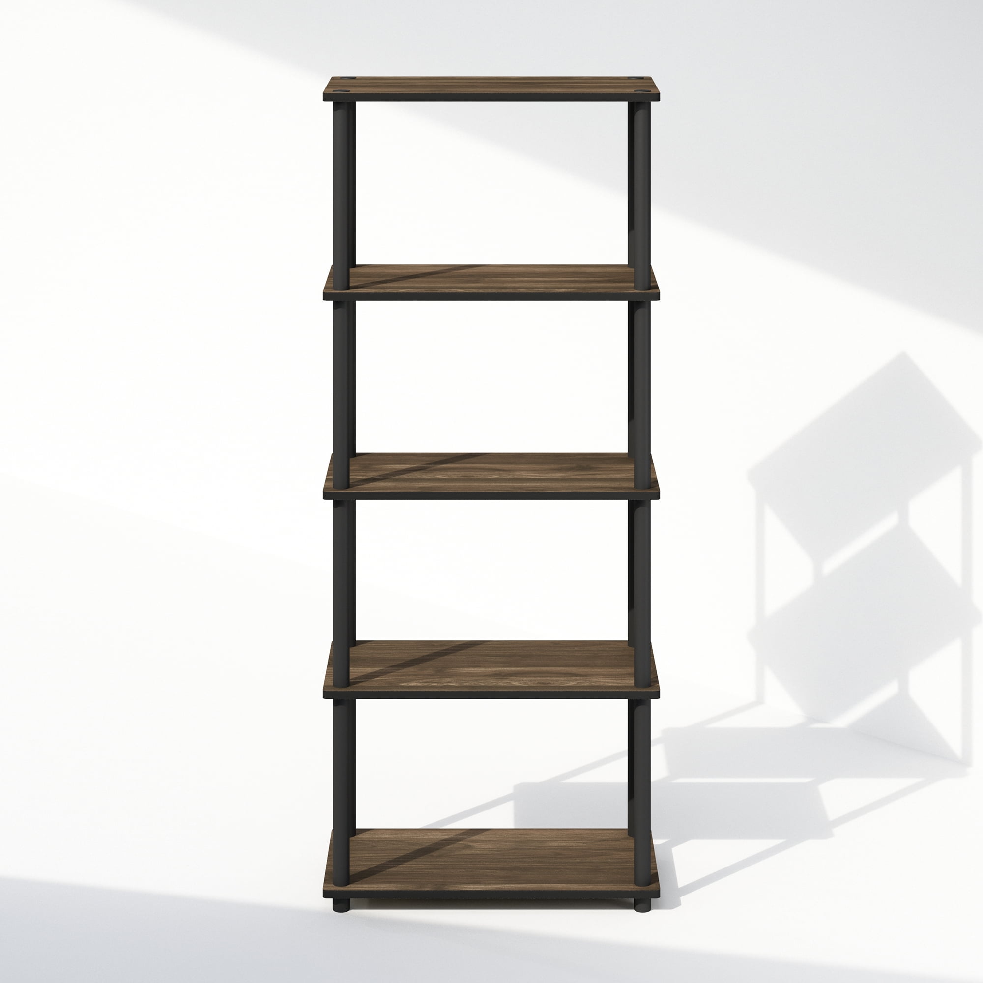 Furinno Turn-N-Tube 5-Tier Multipurpose Compact Display Rack, Shelving Unit, Bookcase, Columbia Walnut/Black