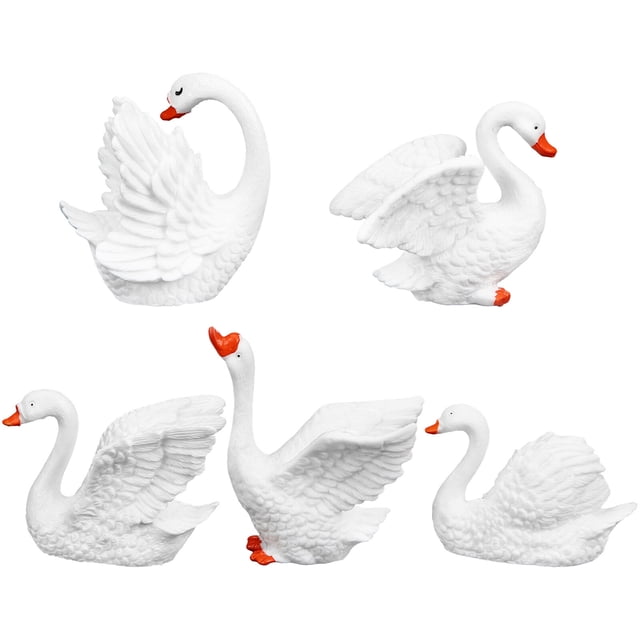 5 mini adornos de cisne, bonsái, figuras de animales en miniatura, modelos de cisne para jardín.