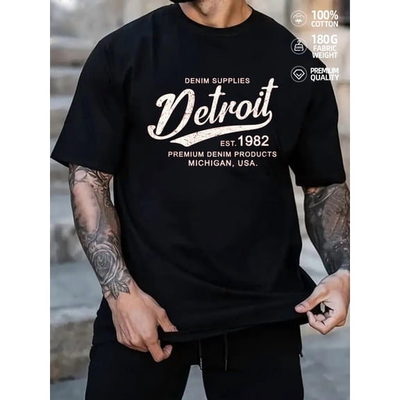 Detroit Denim Tee men rugby black 180G 100% Cotton outdoor activities A must-have for American football fans Trendy Unisex Shirt Graphic tshirts Funny Unisex Shirt Crewneck tshirts