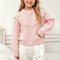 thumbnail image 2 of BLVB Girls Cardigan Long Sleeve Button Front Lace Sweater Kids Fall Knit Sweaters Outwear 1-9 Years(Pink,4-5 Years), 2 of 7