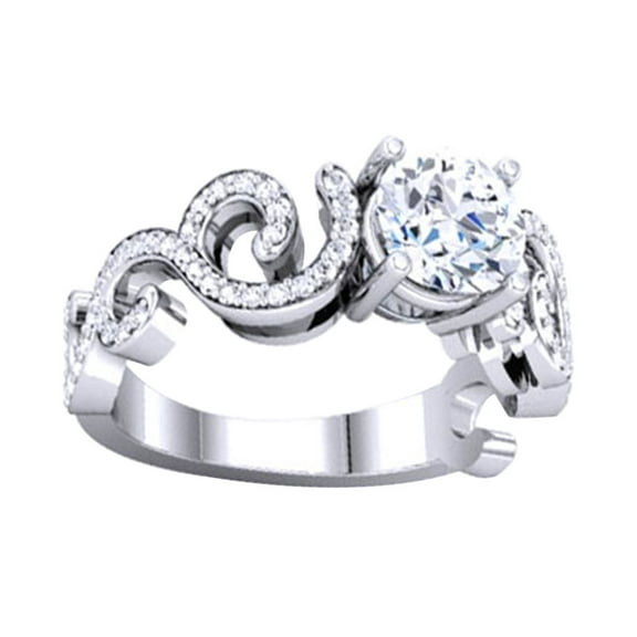 AFFY Round Cut White Natural Diamond Solitaire Engagement Ring In 14K Solid White Gold (0.2 Cttw)