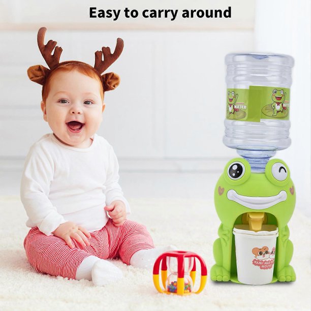 Mini dispensador de agua para niños, bomba de agua para bebidas con dibujos animados, dispensador de agua con forma de cubo, dispensador de agua fría con grifo, para juegos en casa Ranita