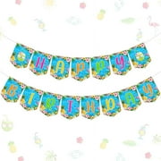 Happy Birthday Pool Party Banner Tropical Pool Party Decorations Summer Swimming Pool Birthday Party Banner for 1st 2nd 3rd Birthday Hawaiian Beach Party Coconut Flamingo Wall Decor