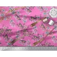 thumbnail image 3 of Soimoi Pink Cotton Jersey Fabric Blue Floral & American Robin Bird Printed Fabric 1 Yard 58 Inch Wide, 3 of 3