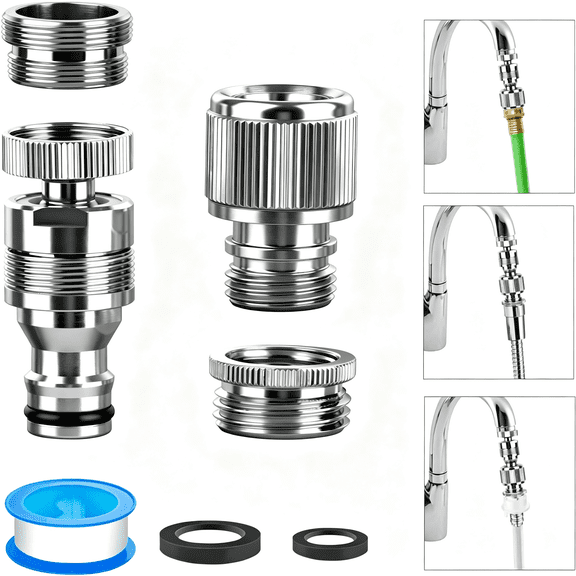 HIBIBUD Sink Faucet Quick Connector,Faucet to Garden Hose Snap Coupling Adapter|Compatible with Dishwasher Washer Bathroom/Kitchen/Shower Hose/Garden Hose,Quick Release Hose Connector