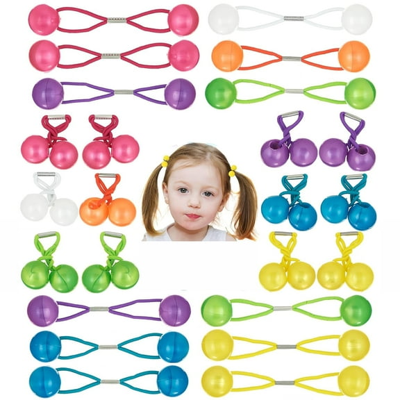 NOGIS 24 Pieces 16mm Ball Hair Ties, Bubble Ponytail Holders for Kids Girls Children Women Baby Toddlers, Twin Bead Colorful Elastic Hair Accessories, Cute Hair Bands with Balls