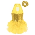 thumbnail image 2 of Raenseen Girls Sequins Ballet Leotard Dance Costume Jazz/Latin Modern Performance Dance Dress with Yellow 6, 2 of 6