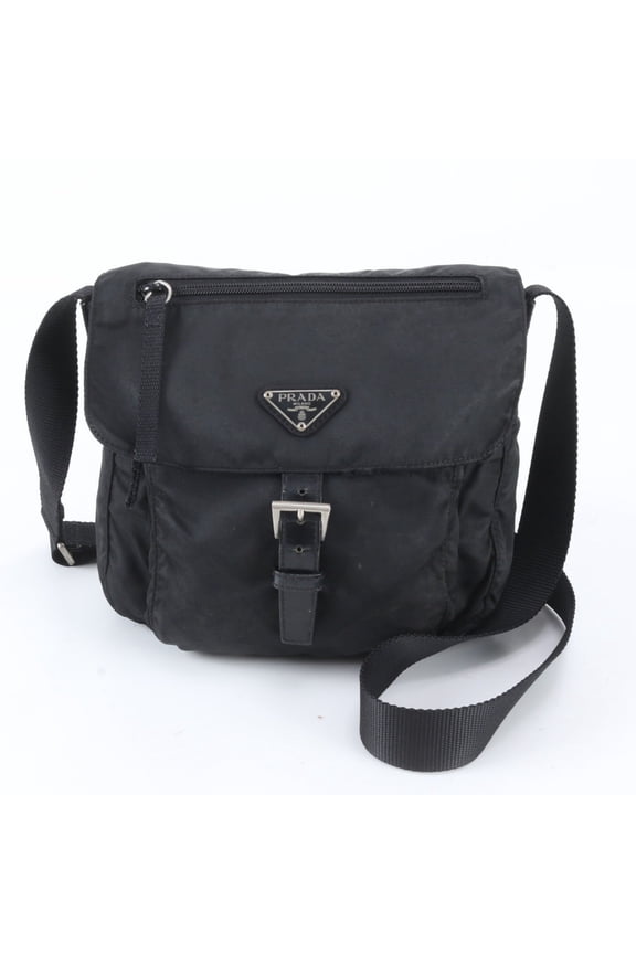 Pre-Owned Prada Tessuto Nylon Triangle Logo Leather Shoulder Bag Messenger Black Men's