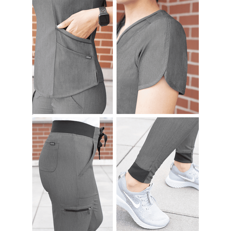 Medgear Women's 12-Pocket Athletic Slim Fit Scrubs Set with Zipper