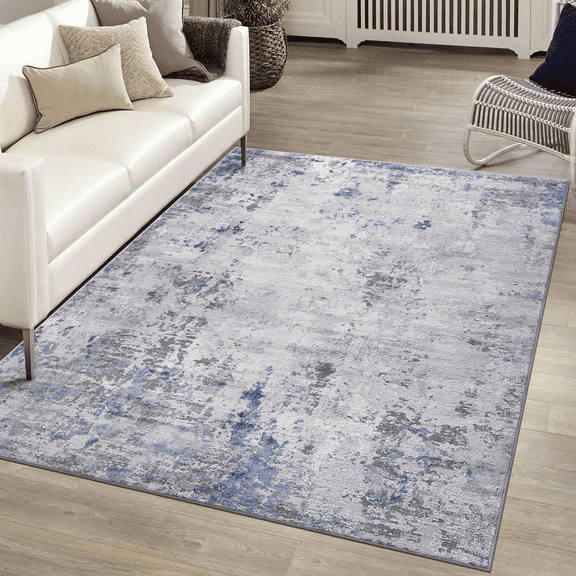 5' x 7' Silver Blue Abstract Area Rug Non-Shedding Stain Resistant Medium Pile Carpet for Living Room Bedroom Dining Room Home Office Entryway