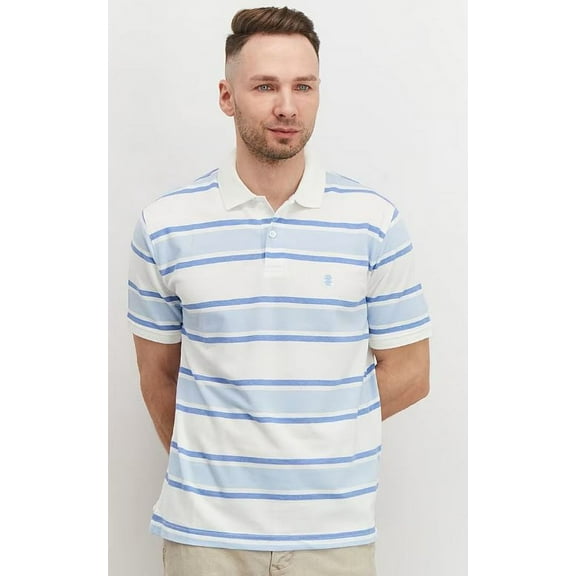 IZOD Men's Advantage Performance Short Sleeve Stripe Polo, Bright White, L