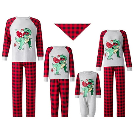 

FOCUSNORM Family Matching Christmas Pajama Sets Santa Dinosaur Top Pants 2PCS Sleepwear Xmas PJs Bodysuits