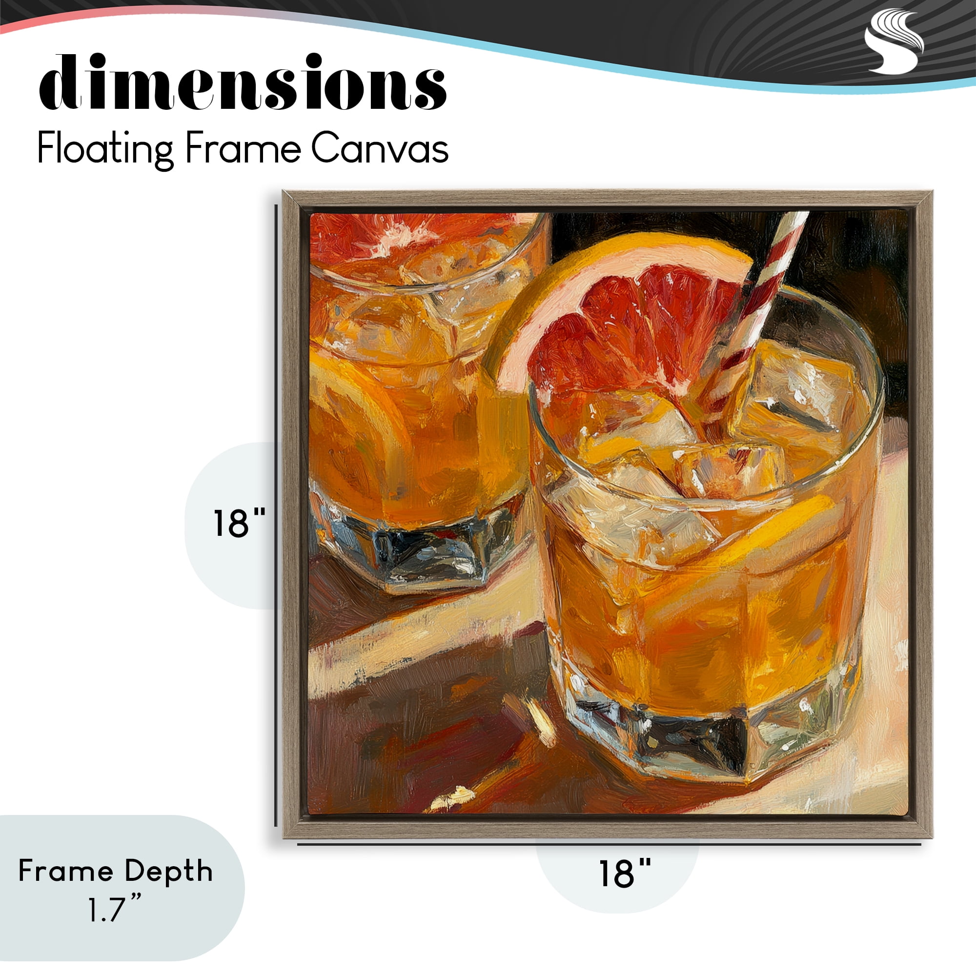 Stupell Industries Grapefruit Cocktail with Ice Cubes Brown Framed Floater Canvas Wall Art, design by Petal Prints Design