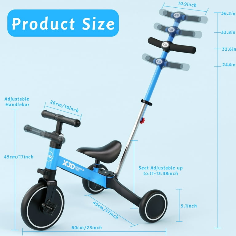 XJD 7-in-1 Toddler Bike with Push Handle for 1 Year to 4 Years Old Kids, Toddler Tricycle Kids Trikes Tricycle, Gift & Toys for Boy & Girl, Balance XJD 7-in-1 Toddler Bike with Push Handle for 1 Year to 4 Years Old Kids, Toddler Tricycle Kids Trikes Tricycle, Gift & Toys for Boy & Girl, Balance