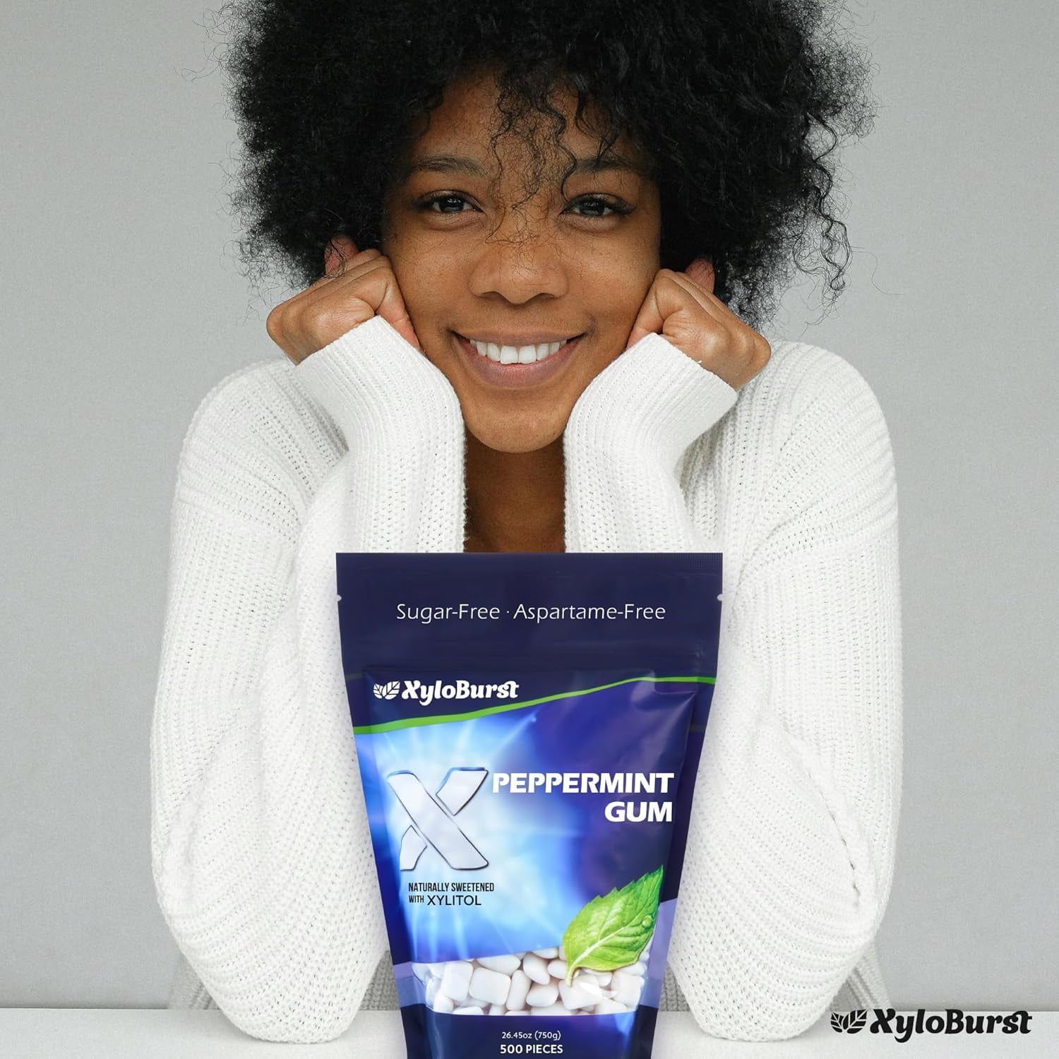 XyloBurst Xylitol Chewing Gum | Sugar Free, Gluten Free, Keto Friendly | Aspartame Free | Promotes Oral Health | Peppermint | 500-Count Bag