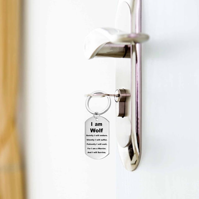 EGNMCR Porte-Clés en Acier Inoxydable Pendentif Loup pour Hommes Collier avec Lettrage Double Face Étiquette Chien Militaire Key Chain Key buckle