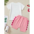thumbnail image 4 of Suealasg Toddler Baby Girl Boy Birthday Outfit Short Sleeve Dinosaur Print T-Shirt Elastic Waist Shorts 1T 2T 3T 4T Kids Summer Clothes Set, 4 of 7