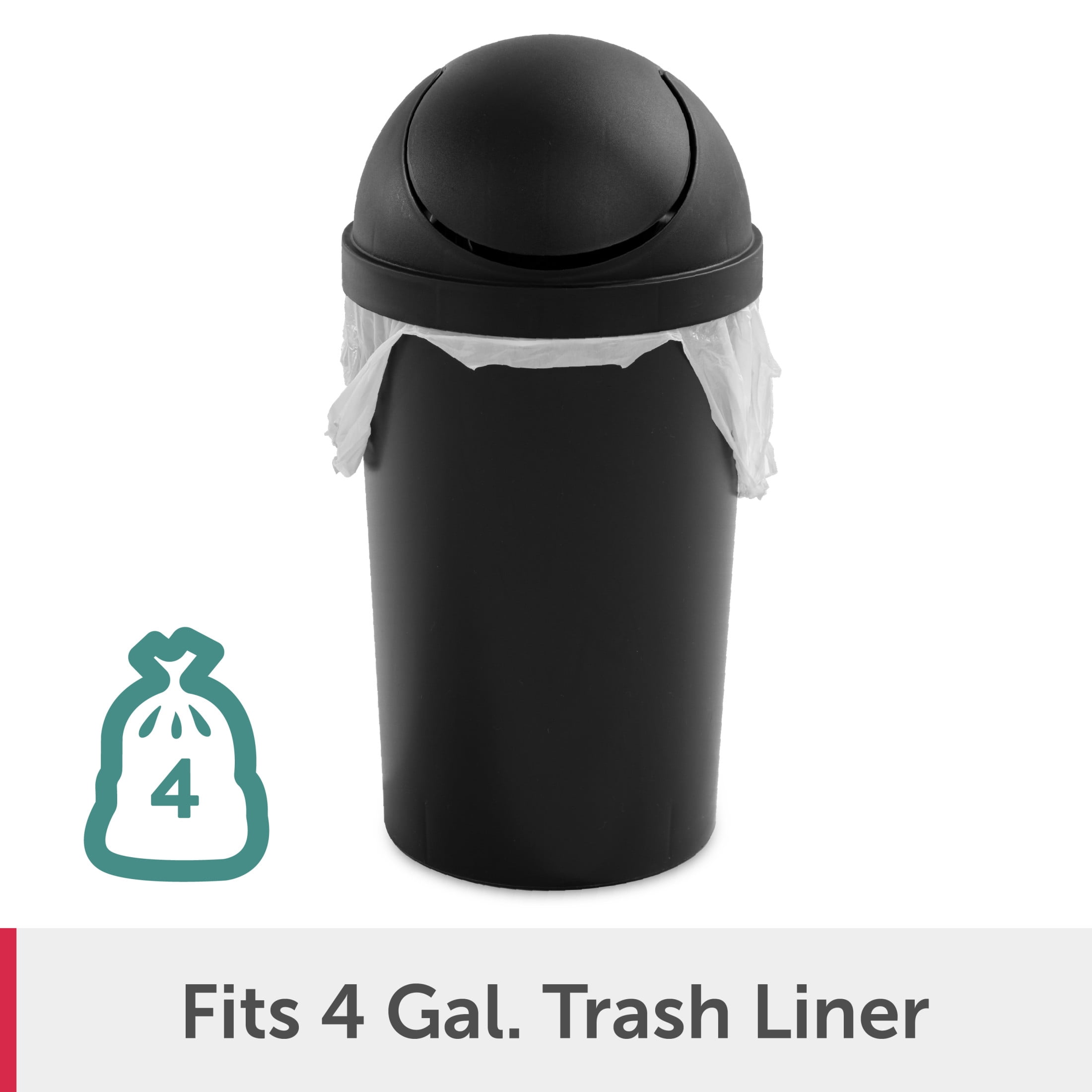 Sterilite Bathroom Trash Can, 3 Gallon Small Plastic Garbage Bucket Bin with Swing Top Lid, Black