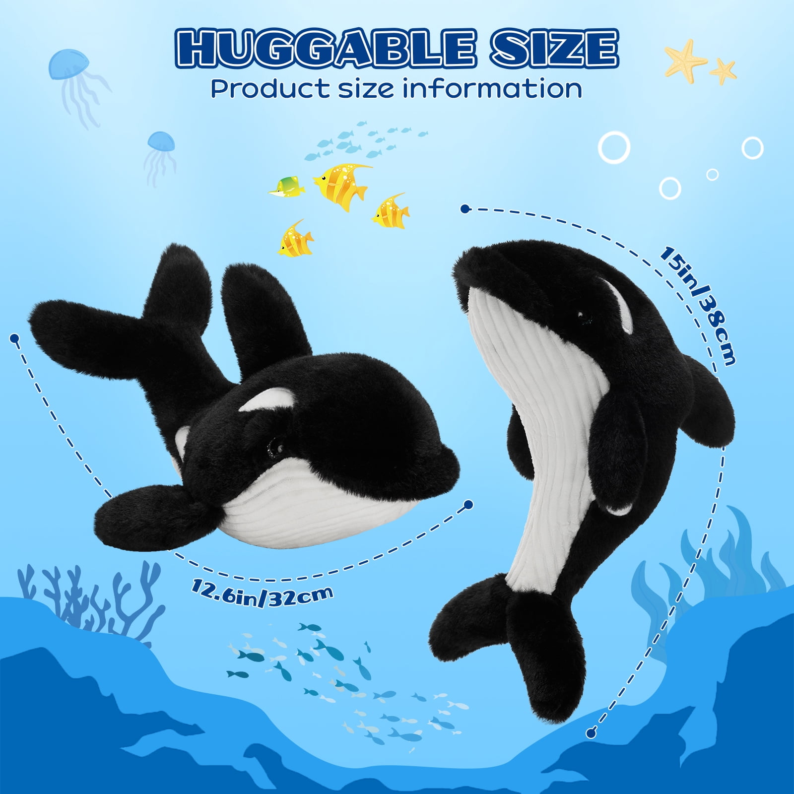 MorisMos Orca Stuffed Animal Bulk Glow in The Dark, 6 Pcs Killer Whale Plush Toy