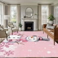 thumbnail image 2 of 5x8Ft Area Rugs, Pink Snowman Christmas Non-Skid Rubber Backing Large Rectangle Rugs - Living Room Bedroom Home Office, Xmas Pink Snowflake Winter Indoor Floor Mat Carpets Washable Rug, 2 of 9