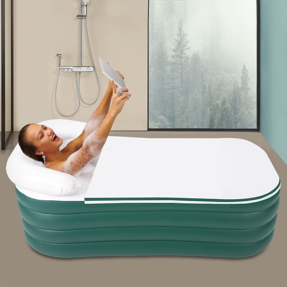 Inflatable Bathtub Hot Water Bath Spa Adult Bath Tub w/ Electric Air Bump Green for Shower Stall Hot Bath and Ice Bath (59.84*32.28*22.44 inches, Dark Green)