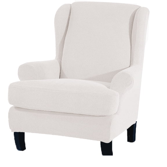 XmhyTop-A 2-Piece Jacquard Wingback Chair Slipcover Set Washable Elastic Bottom Furniture Protector, Non-Slip Classic Wing Chair Covers for Living Room,White