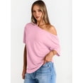 thumbnail image 4 of Tops de Mujer con Hombros Descubiertos, Camisetas Oversize de Corta, Ropa Informal de Moda de y Verano 2025. Rosa L, 4 of 8