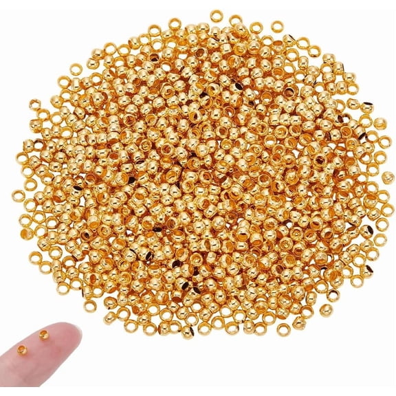 1000pcs Round Crimp Beads 3mm Golden Spacer Beads Clamp Ends Rondelle Beads Tiny Crimps Beads Metal Round Loose Beads