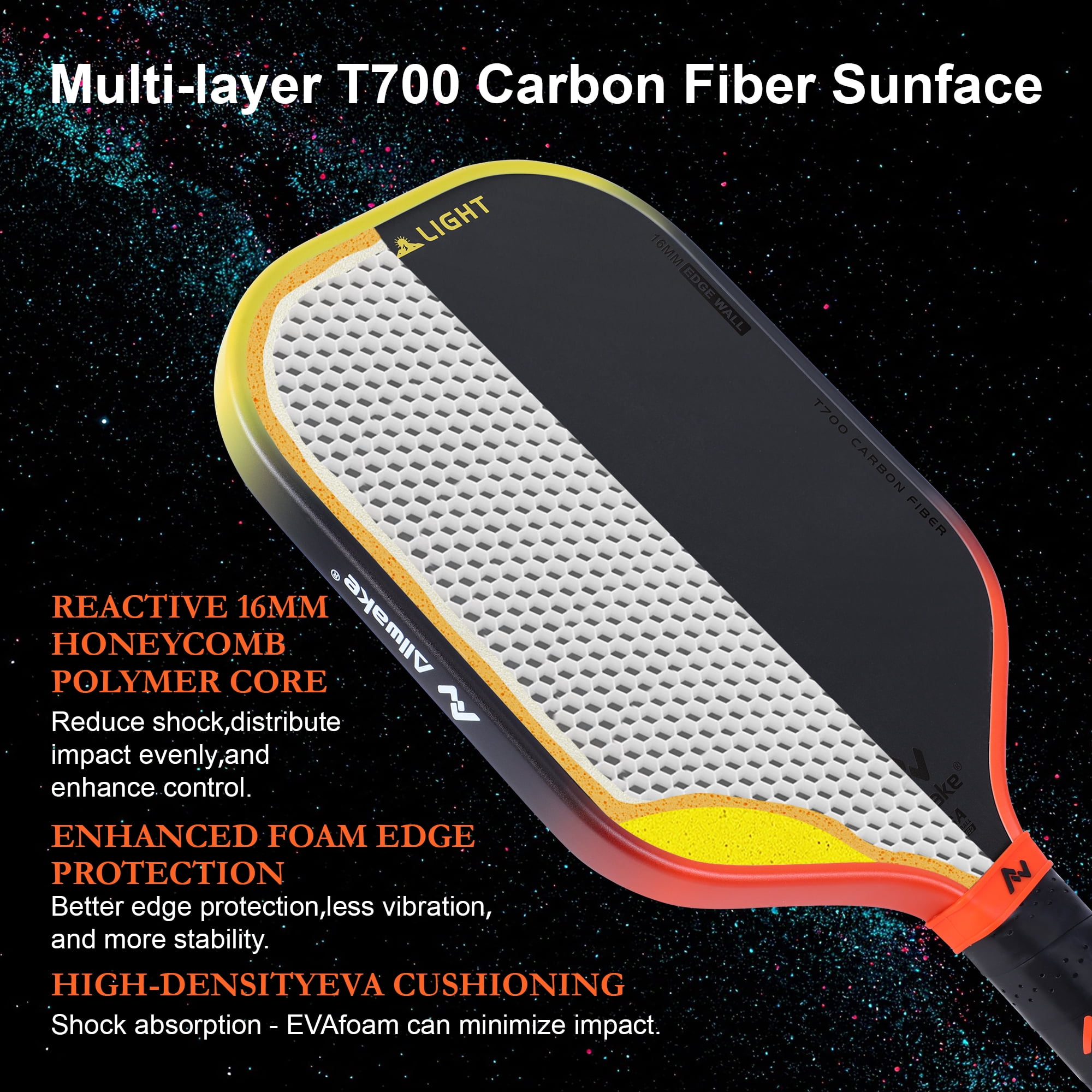 ALLWAKE Professional Pickleball Paddles - T700 Raw Carbon Fiber With Foam Injected Edges for Expanded Sweet Spot - Control & Power Paddle for All-Level Players