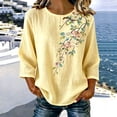 thumbnail image 6 of NTACZA Cotton And Linen Women’s Summer Tops Crew Neck Floral Casual Blouses 3/4 Sleeve Relaxed Fit Shirts for Women, 6 of 7