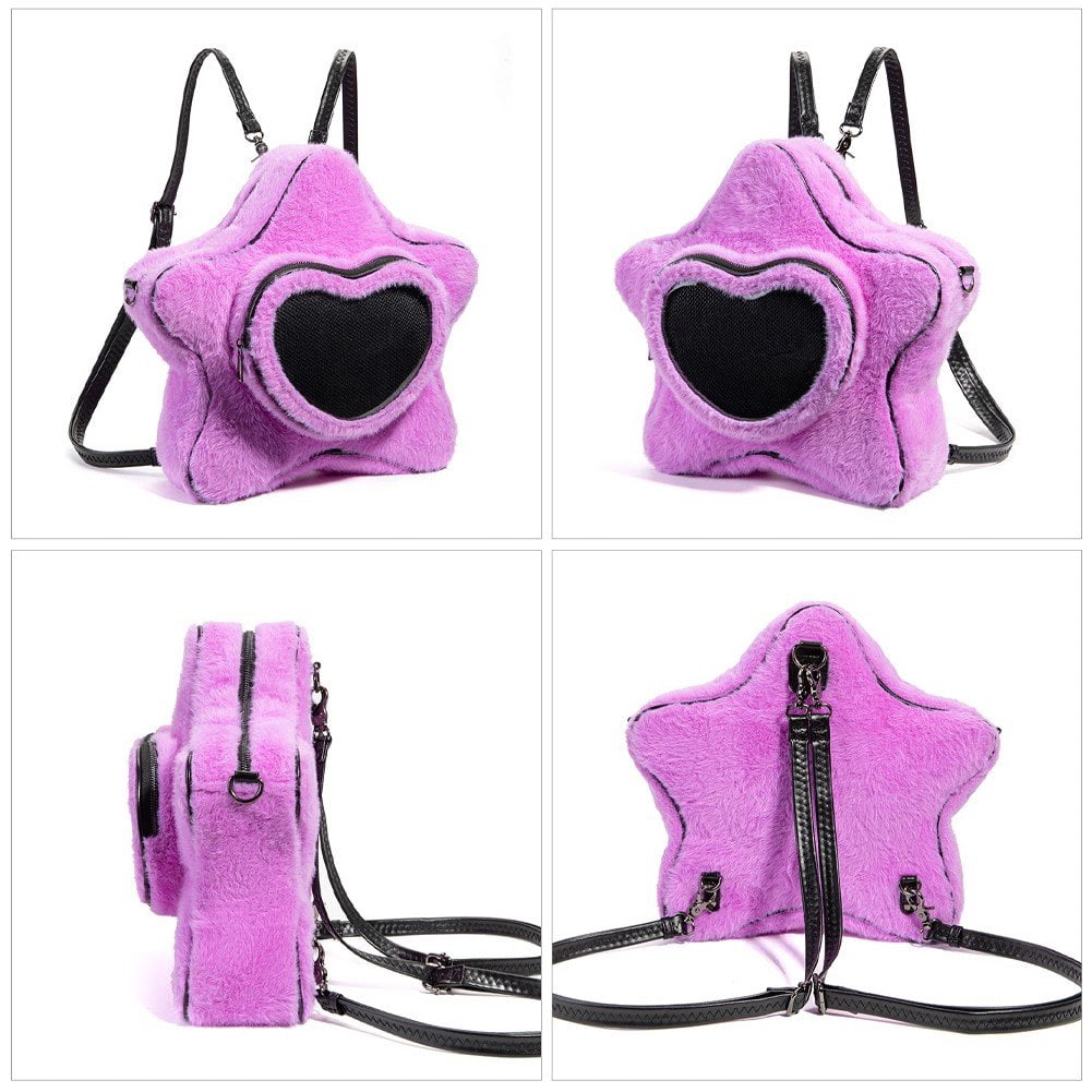 Hzzsbu Cute Star Shape Plush Ita Bag Crossbody Backpack with Display Insert for Women