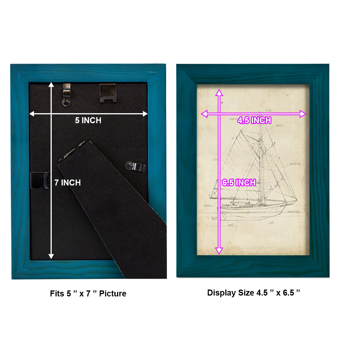 Sailboat Blueprint III -Framed Print w/glass-Ocean Blue