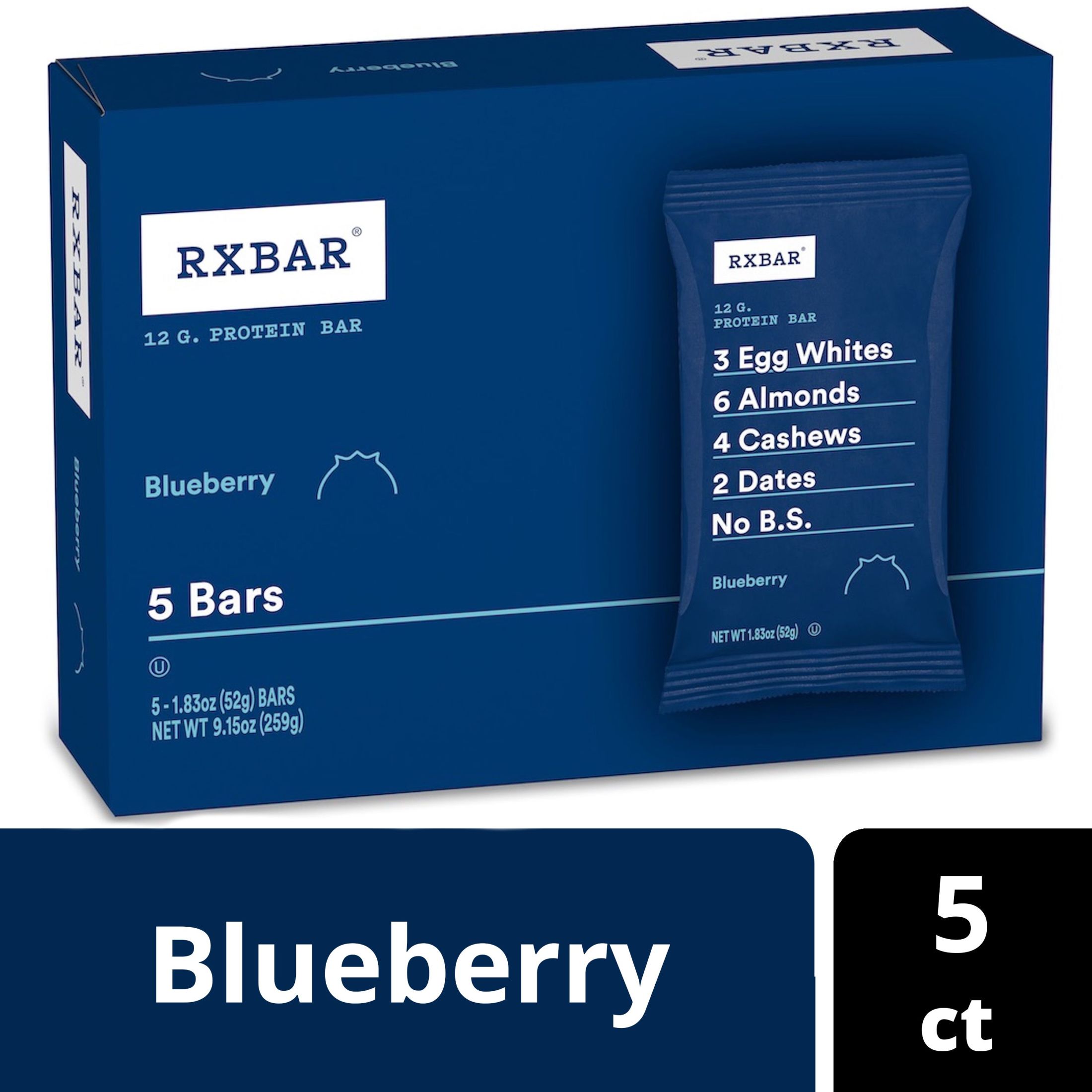 RXBAR Blueberry Chewy Protein Bars, Gluten Free, 9.15 oz, 5 Count