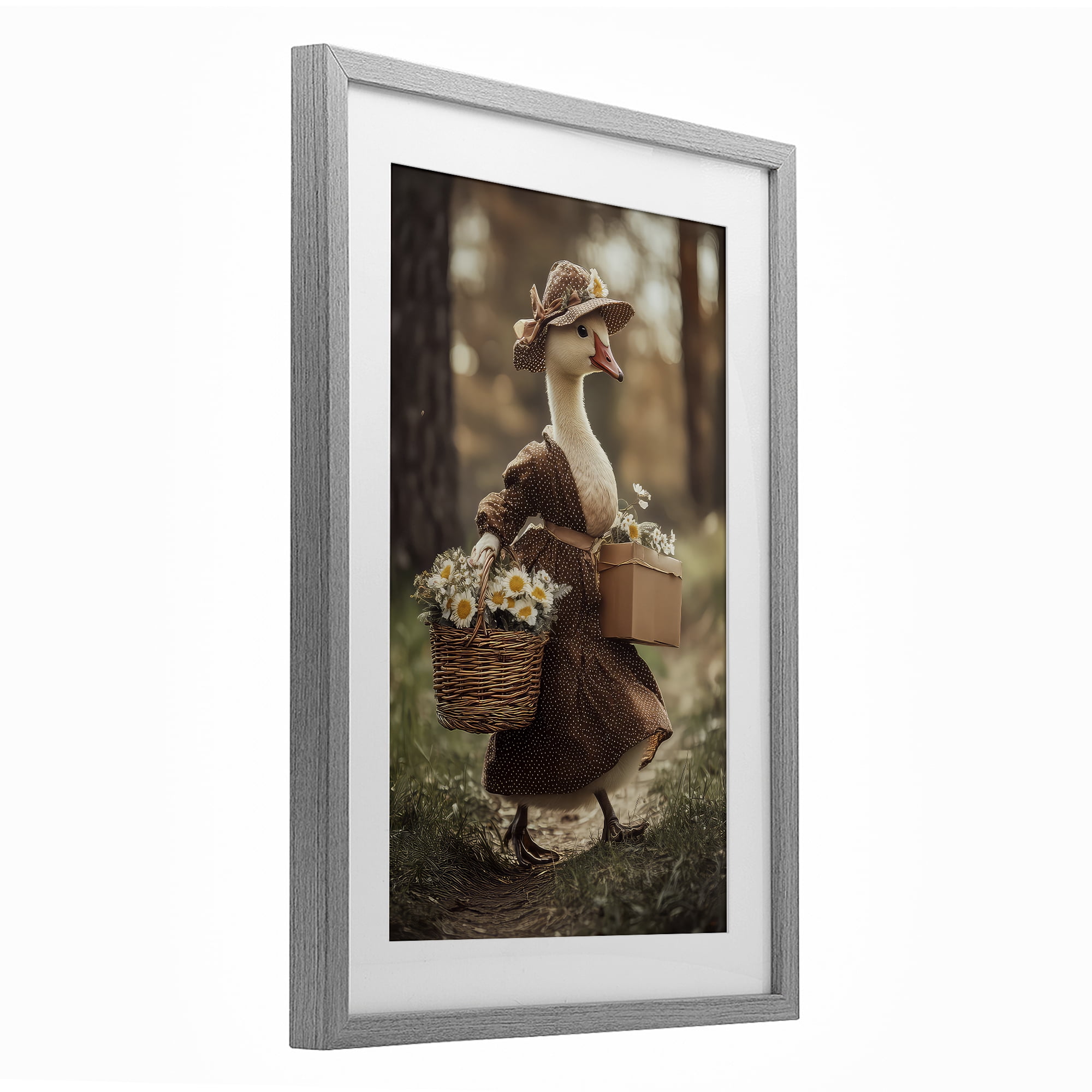Stupell Industries Mother Goose with Flowers Gray Framed Print Under Glass, design by The Wands Want