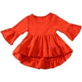 thumbnail image 1 of Et Chandail de Base Uni à Col Rond pour Tout-Petit avec Manches Trompette, devant Court et Dos Long, Blouse Élégante avec Bords à Volants, 1 of 7
