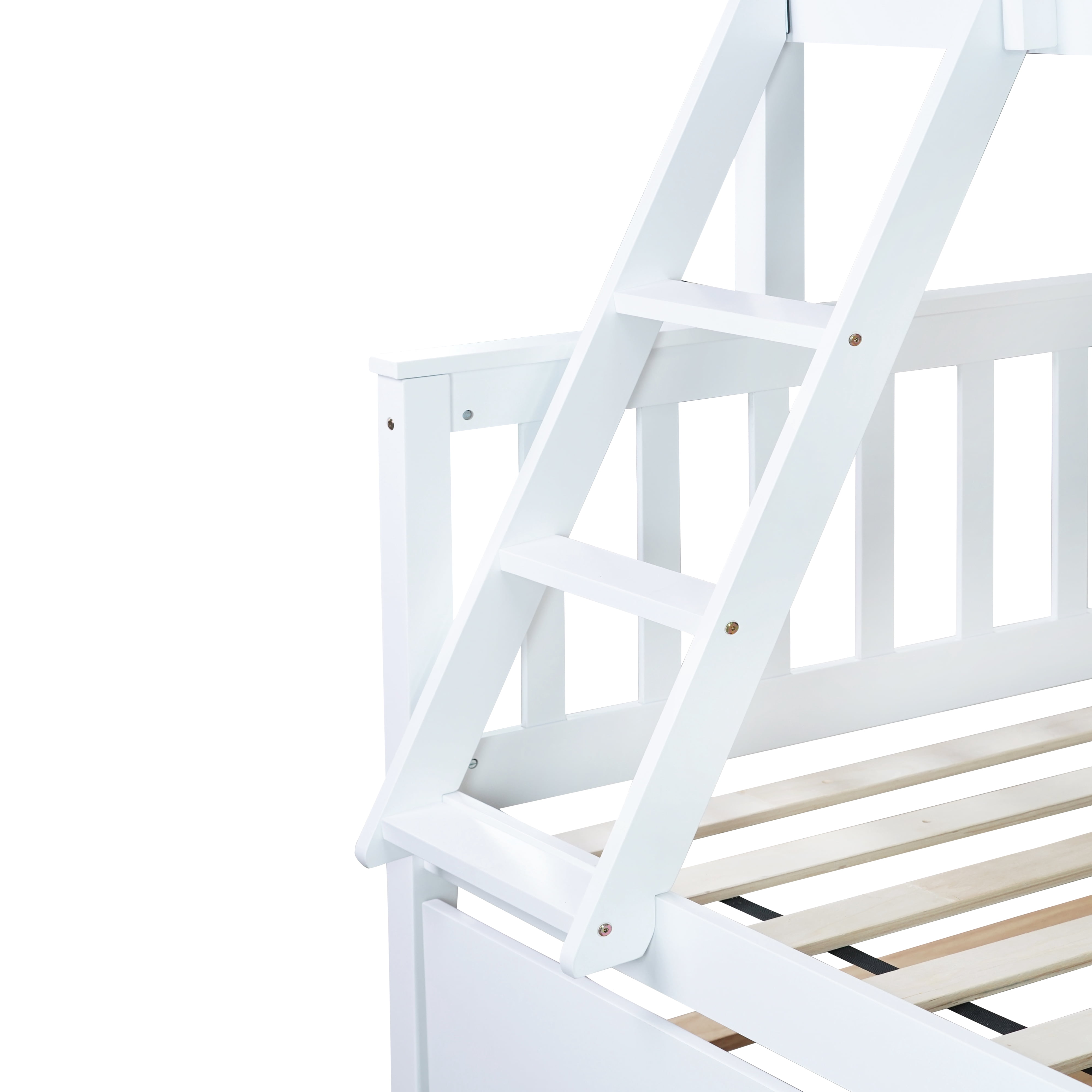 Alvantor Twin Over Full Wood Bunk Bed with Trundle, Convertible into Twin Size Beds for Teens Adults, White