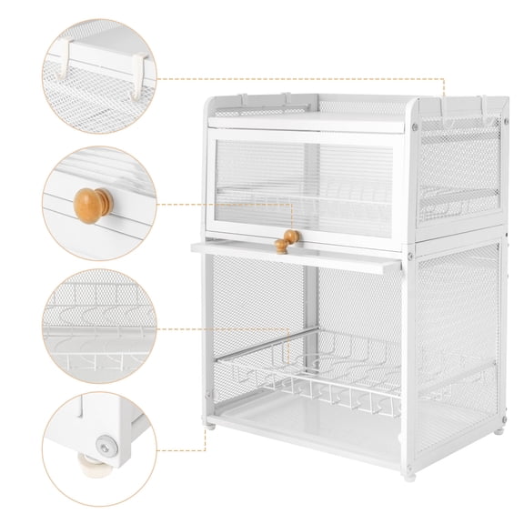 Detachable Drip Tray Dish Drainer Kitchen Dish 3-Tier Drying Rack Utensil Holder