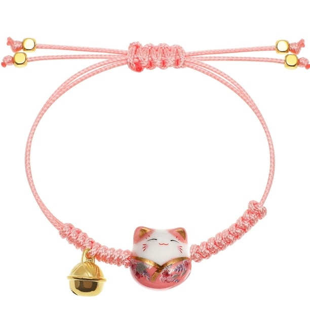 KAKOWELY Pulsera de gato trenzada con nudo ajustable para mujeres y niñas (rosa)
